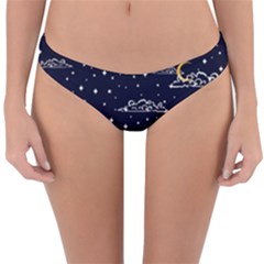 Hand Drawn Scratch Style Night Sky With Moon Cloud Space Among Stars Seamless Pattern Vector Design Reversible Hipster Bikini Bottoms by Ravend