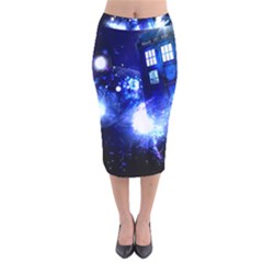 Tardis Background Space Velvet Midi Pencil Skirt by Jancukart