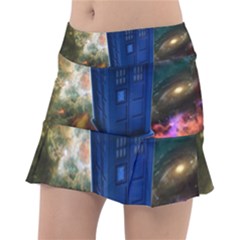 The Police Box Tardis Time Travel Device Used Doctor Who Classic Tennis Skirt by Jancukart
