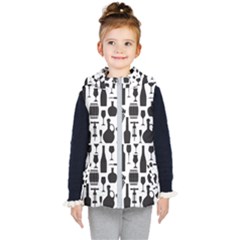 Wine Pattern Black White Kids  Hooded Puffer Vest by Jancukart