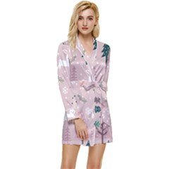 Winter Season Seamless Pattern Long Sleeve Satin Robe by Jancukart