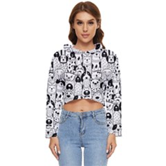 Seamless-pattern-with-black-white-doodle-dogs Women s Lightweight Cropped Hoodie by Jancukart
