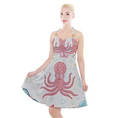 Underwater-seamless-pattern-light-background-funny Halter Party Swing Dress  by Jancukart