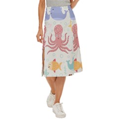 Underwater-seamless-pattern-light-background-funny Midi Panel Skirt by Jancukart