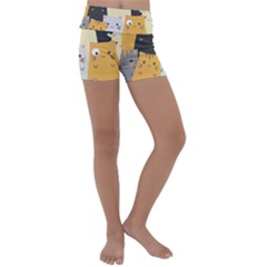 Seamless Pattern Cute Cat Cartoons Kids  Lightweight Velour Yoga Shorts by Wegoenart
