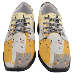 Seamless Pattern Cute Cat Cartoons Women Heeled Oxford Shoes by Wegoenart