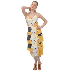 Seamless Pattern Cute Cat Cartoons Layered Bottom Dress by Wegoenart