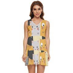Seamless Pattern Cute Cat Cartoons Tiered Sleeveless Mini Dress by Wegoenart