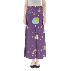 Space Travels Seamless Pattern Vector Cartoon Full Length Maxi Skirt by Wegoenart