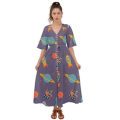 Space Seamless Pattern Kimono Sleeve Boho Dress by Wegoenart