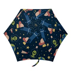 Seamless Pattern With Funny Alien Cat Galaxy Mini Folding Umbrellas by Wegoenart