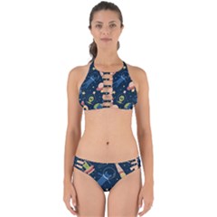 Seamless Pattern With Funny Alien Cat Galaxy Perfectly Cut Out Bikini Set by Wegoenart