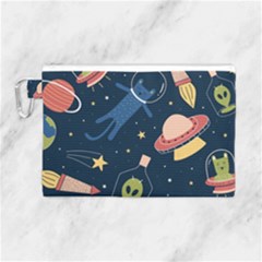 Seamless Pattern With Funny Alien Cat Galaxy Canvas Cosmetic Bag (large) by Wegoenart