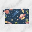 Seamless Pattern With Funny Alien Cat Galaxy Canvas Cosmetic Bag (Large) View1