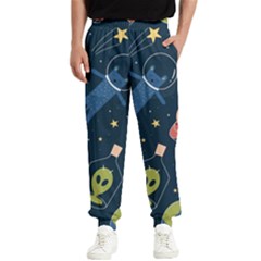 Seamless Pattern With Funny Alien Cat Galaxy Men s Elastic Waist Pants by Wegoenart