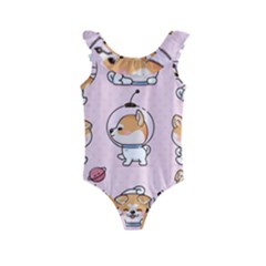 Set Kawaii Smile Japanese Dog Cartoon Kids  Frill Swimsuit by Wegoenart