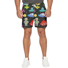 Seamless Pattern With Space Object Ufo Rocket Alien Hand Drawn Element Space Men s Runner Shorts by Wegoenart