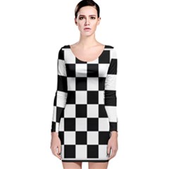 Chess Board Background Design Long Sleeve Velvet Bodycon Dress by Wegoenart