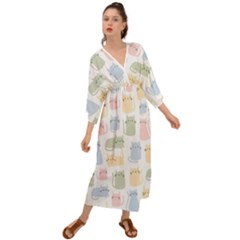Cute-cat-colorful-cartoon-doodle-seamless-pattern Grecian Style  Maxi Dress by Wegoenart