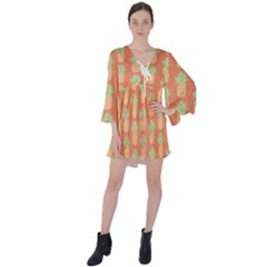Pineapple Orange Pastel V-neck Flare Sleeve Mini Dress by ConteMonfrey