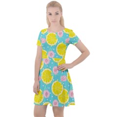 Blue Neon Lemons Cap Sleeve Velour Dress  by ConteMonfrey