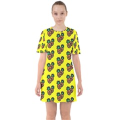 Yellow Background Pineapples Sixties Short Sleeve Mini Dress by ConteMonfrey