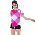 Pink and white diagonal plaids Asymmetrical Short Sleeve Sports Tee View1