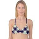 Dark blue and white diagonal plaids Reversible Tri Bikini Top View1