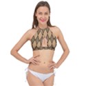 Coffee Diagonal Plaids Cross Front Halter Bikini Top View1