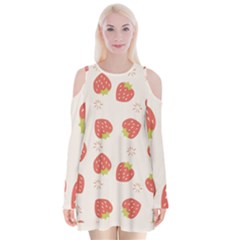 Strawberries Pattern Design Velvet Long Sleeve Shoulder Cutout Dress by Wegoenart