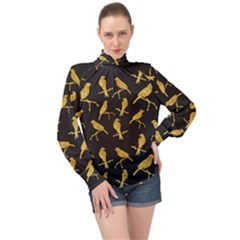 Background-with-golden-birds High Neck Long Sleeve Chiffon Top by Wegoenart