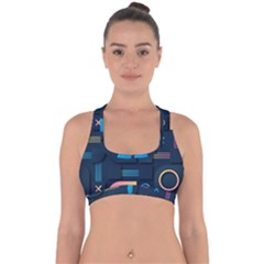 Gradient Geometric Shapes Dark Background Cross Back Hipster Bikini Top  by Wegoenart