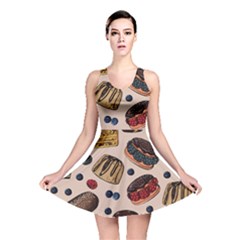 Seamless Pattern With Sweet Cakes Berries Reversible Skater Dress by Wegoenart
