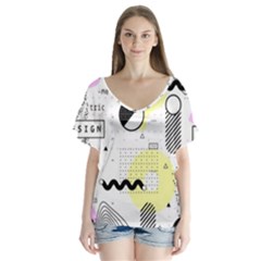 Graphic-design-geometric-background V-neck Flutter Sleeve Top by Wegoenart