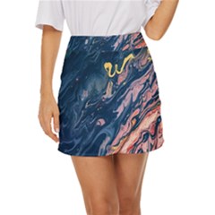 Liquid Abstract Paint Texture Mini Front Wrap Skirt by Wegoenart