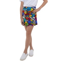 Graffiti Characters Seamless Pattern Kids  Tennis Skirt by Wegoenart