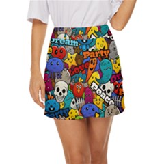 Graffiti Characters Seamless Pattern Mini Front Wrap Skirt by Wegoenart