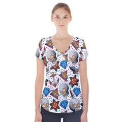 Full Color Flash Tattoo Patterns Short Sleeve Front Detail Top by Wegoenart