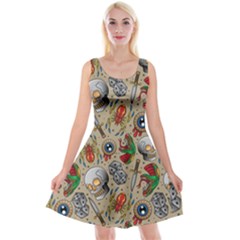 Tattoo Pattern Reversible Velvet Sleeveless Dress by Wegoenart