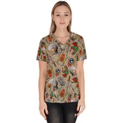 Tattoo Pattern Women s V-neck Scrub Top by Wegoenart