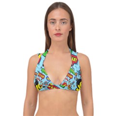 Comic Bubbles Seamless Pattern Double Strap Halter Bikini Top by Wegoenart
