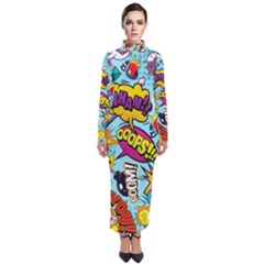 Comic Elements Colorful Seamless Pattern Turtleneck Maxi Dress by Wegoenart