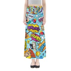 Comic Elements Colorful Seamless Pattern Full Length Maxi Skirt by Wegoenart