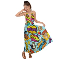 Comic Elements Colorful Seamless Pattern Backless Maxi Beach Dress by Wegoenart