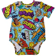 Comic Elements Colorful Seamless Pattern Baby Short Sleeve Onesie Bodysuit by Wegoenart