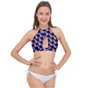 Cute Lavanda Black Cross Front Halter Bikini Top View1