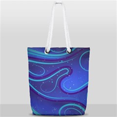 Wavy Abstract Blue Full Print Rope Handle Tote (small) by Ravend