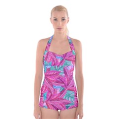 Sheets Tropical Reason Print Pattern Design Boyleg Halter Swimsuit  by Wegoenart