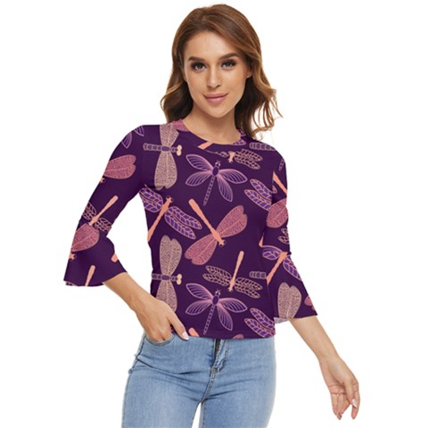 Dragonfly Pattern Design Bell Sleeve Top by Wegoenart