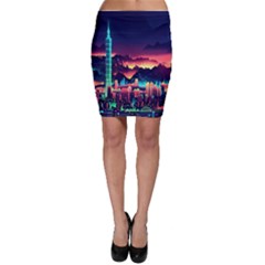Cityscape Building Painting 3d City Illustration Bodycon Skirt by danenraven